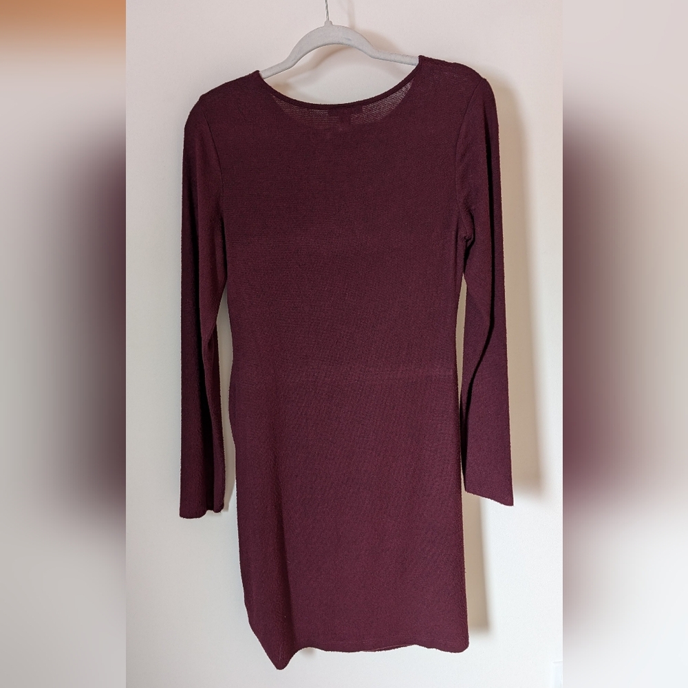 Burgundy Long Sleeve Ruched Sweater Dress - Picture 2 of 5